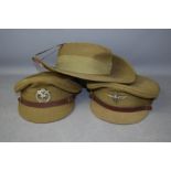 A group of four British military hats; Guards, Army AAC, Para Regiment, and Australian army.