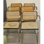 A set of six mid-century Marcel Breuer dining chairs, including two carvers. A/F