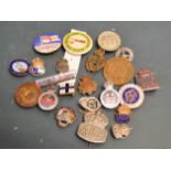 A selection of WWII Home Front enamel badges including ARP, Royal Ordinance Factory etc.