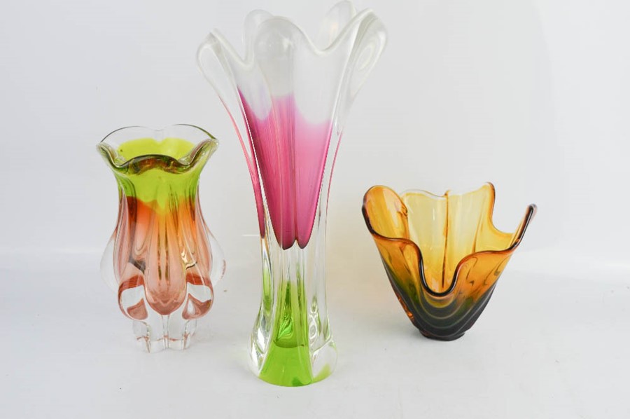 A set of three Murano glass vases.