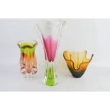 A set of three Murano glass vases.