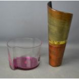 Two modern vases, one in glass pink base, one lacquered.