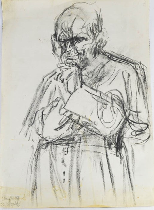 Felix Topolski: an original ink drawing of a bishop, signed in pencil lower left.