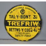 A large AA Safety First sign by Franco Signs, WI London for Trefriw, London 220½, 76cm diameter.
