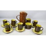 A Longburton coffee set in green and brown glaze.