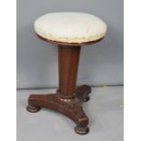 A Victorian mahogany piano stool, height adjustable, upholstered seat.