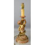 A giltwood carved cherub lamp base.