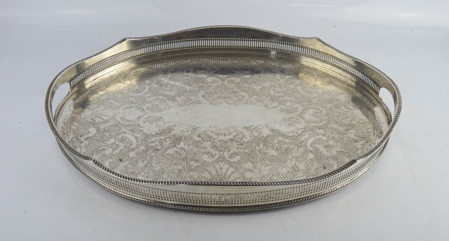 A Sheffield Plate oval silver plated tray.