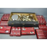 A group of silver plated cutlery, including boxed sets by Oneida and Joseph Rodgers.