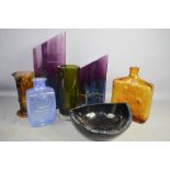 A group of glassware to include Whitefriars style vases, pair of modern vases and others.