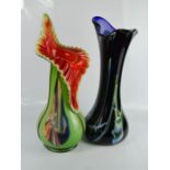 A glass vase by E. Sareh, and a Murano glass vase.