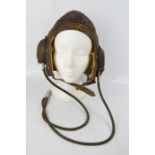 WWII B-Type leather flying helmet, with communication tubes, DH type earphones, made by G Waddington