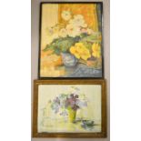 Two prints depicting still life with flowers.