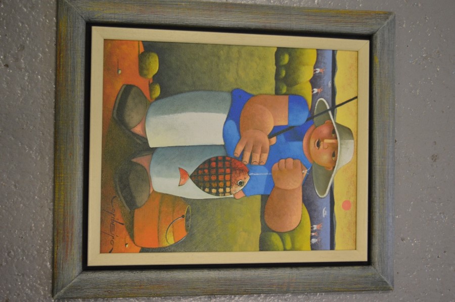 Oribiero (20th century) Pescator, acrylic on canvas.