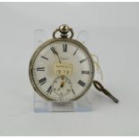 A silver English Lever pocket watch, London 1873, white enamel dial with subsidiary seconds, Roman