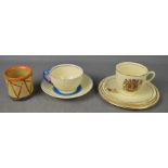 Clarice Cliff cup and saucer pot, EIIR trio and other examples.