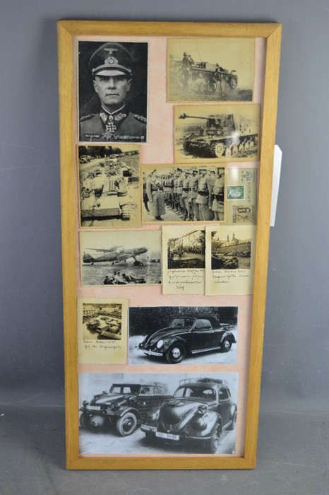 A Framed collage of WWII photographs, some rare examples including Super Tiger tank in combat, and