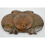 A Chinese natural jade hand carved ink stone with lid, with fish design.