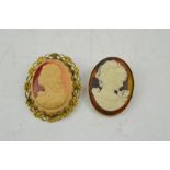 Two vintage cameo brooches.