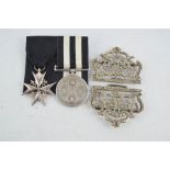 A King Crown WWII St Johns Ambulance Court mounted medal, together with a silver plated nurses
