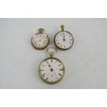 Three pocket watches: two 19th century silver ladies pocket watches, and a silver plated C Myers
