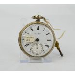 A silver English Lever pocket watch, Chester 1881, white enamel dial signed Thomas Evans,