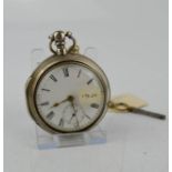 A silver cased English Lever pocket watch, Chester 1901, white enamel face with inset seconds