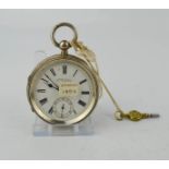 A silver English Lever pocket watch, Chester 1893, white enamel face with inset seconds dial, signed