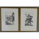 Two Albrecht Durer etching plate reproductions, one depicting dancing vagabonds, dated 1514, 12 by