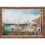A large oil on canvas, depicting a Venetian scene, 140cm by 201cm including the frame.