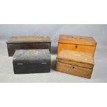 A 19th century tea caddy, rosewood box and two further boxes including one leather clad jewellery