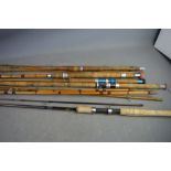 A group of vintage split cane fishing rods, to include Craftsman.