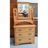 A pine dressing chest, with mirrored back.