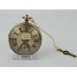 A silver English Lever pocket watch, London 1869, with a silver engine turned face, and gold Roman