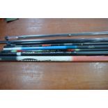 A quantity of fishing whips and poles to include Browning, Silstar and Middy.