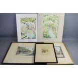 A group of pictures to include: an original etching in colour by R Herdman-Smith ARWA, Alfriston;