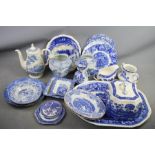 A group of blue and white Victorian and later pottery, including a large Copeland Spode meat platter