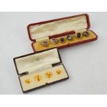 A set of Tenyer collar studs pat. no. 319947, and three pairs of buttons, gold plated, in original