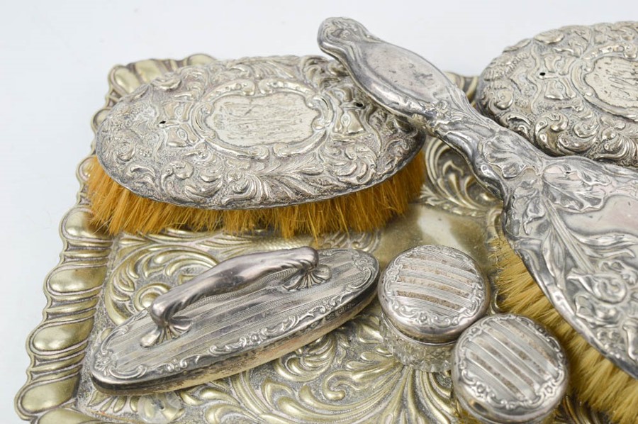 A silver plated tray, together with three silver dressing table brushes, a part silver dressing - Image 2 of 4
