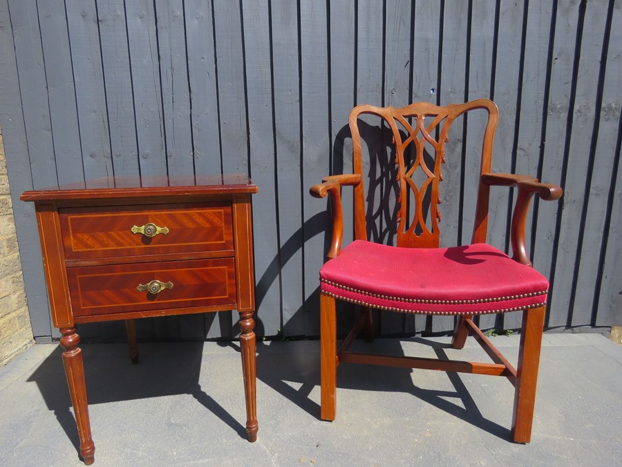 A Mahogany dining chair with a two drawer side table