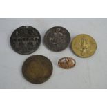 Five Nazi part badges all with makers marks and a 1937 Adolf Hitler commemorative coin