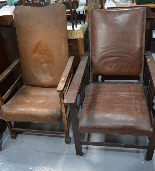 Two 1930s armchairs, one Maud style example with ratcheted reclining back, plus a green painted pine