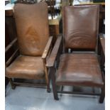 Two 1930s armchairs, one Maud style example with ratcheted reclining back, plus a green painted pine