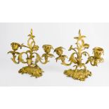 A pair of gilt brass French candlesticks, with removable scrollwork branches.