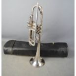 A Henri Selmer of paris silver plated trumpet, numbered 47173, in a soft case.
