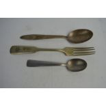 German Nazi spoons and fork - Large spoon marked Stalingrad with makers mark on back - Small spoon