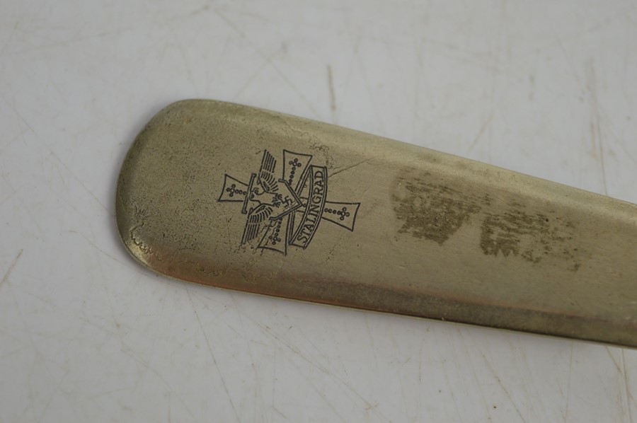 German Nazi spoons and fork - Large spoon marked Stalingrad with makers mark on back - Small spoon - Image 3 of 4