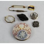A group of silver, including mother of pearl and silver Bethlehem compact, opal, glass and gold