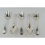 Five silver dessert spoons, engraved with initials W.E.W., London 1808, various makers, 6.30toz.