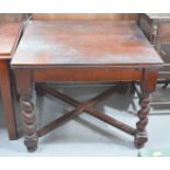 An oak 1940s draw-leaf dining table, with boldly turned barley twist legs and x-stretcher, 75cm